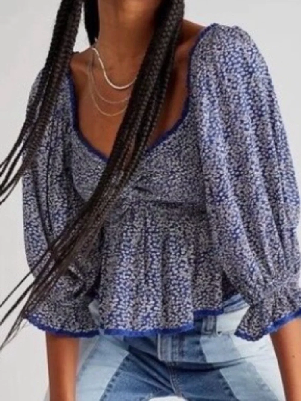 Free People Blue Floral Peasant Blouse